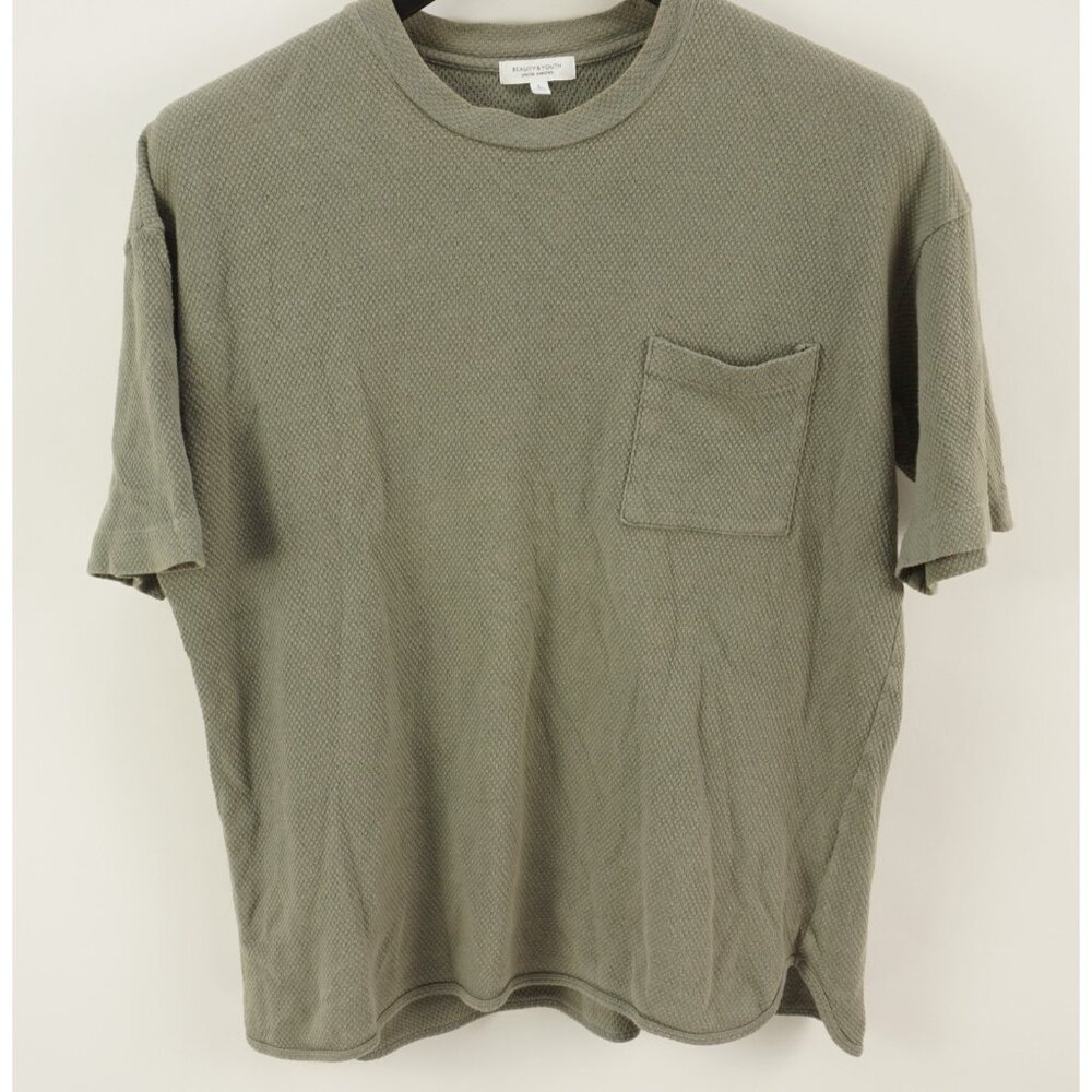 United Arrows Beauty & Youth Japan Men's Large Green Boxy Waffle Knit T-Shirt